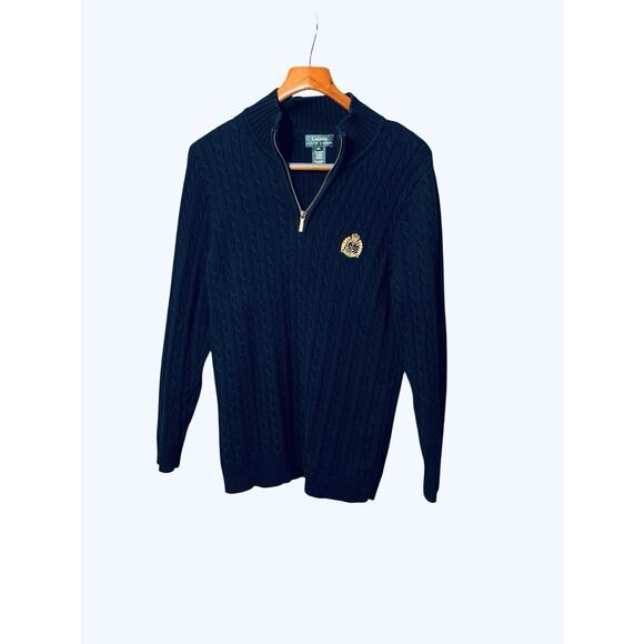 Lauren Ralph Lauren Sweater 1x Crest Dark blue 1/4 Zip Up Embroidered Logo LRL - Picture 2 of 6